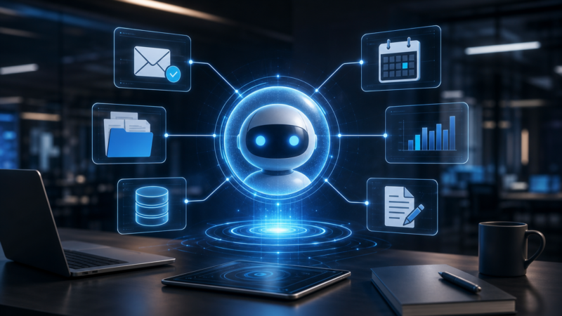 KI-Agent und Chatbot im Vergleich: Ein Chatfenster steht einem vernetzten digitalen Assistenten mit Tools gegenüber.