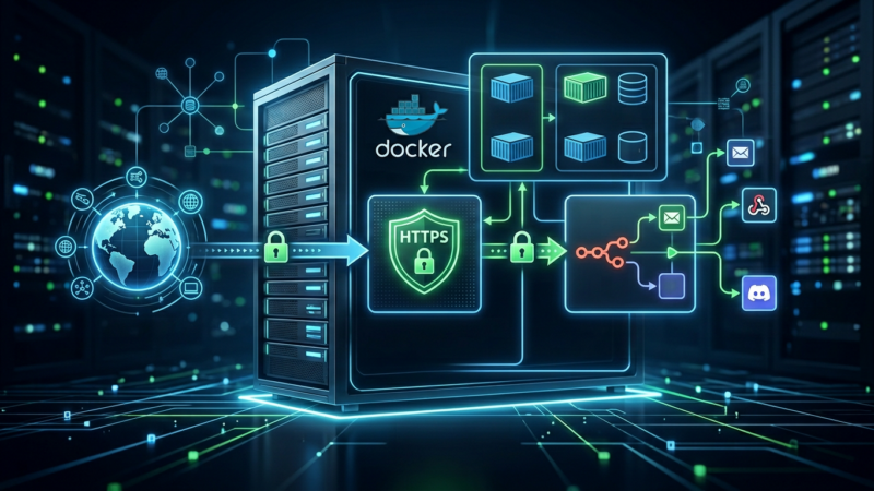 Illustration zum Beitrag „n8n auf eigenem VPS mit Docker Compose installieren“